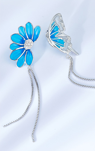 Golston Enameled Silver Flower Half Summer Earrings