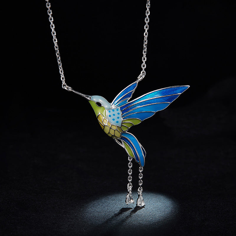 Golston Enamelled  Topaz Lucky Bird Silver Necklaces