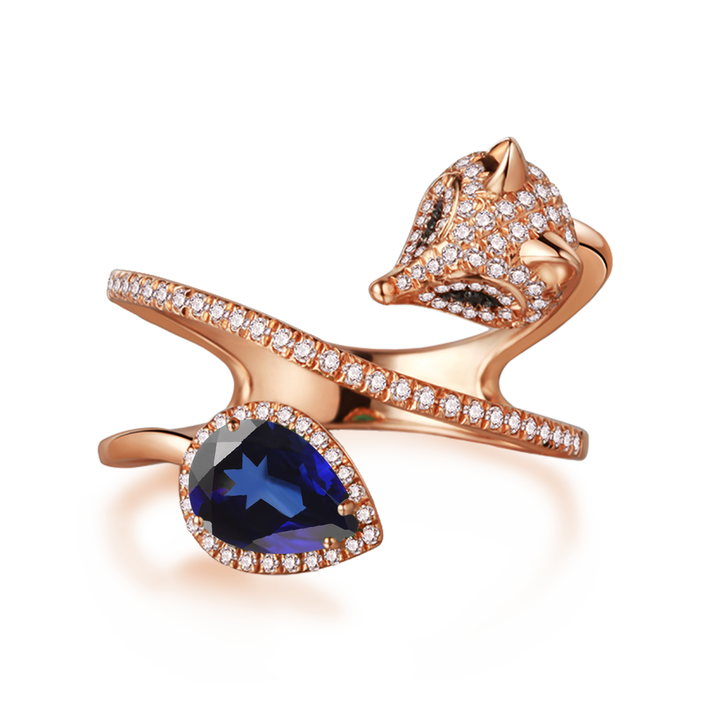 Cunning Muse Luxury White Fox Birth Ring With 14K Rose Gold Vermeil & Crystal