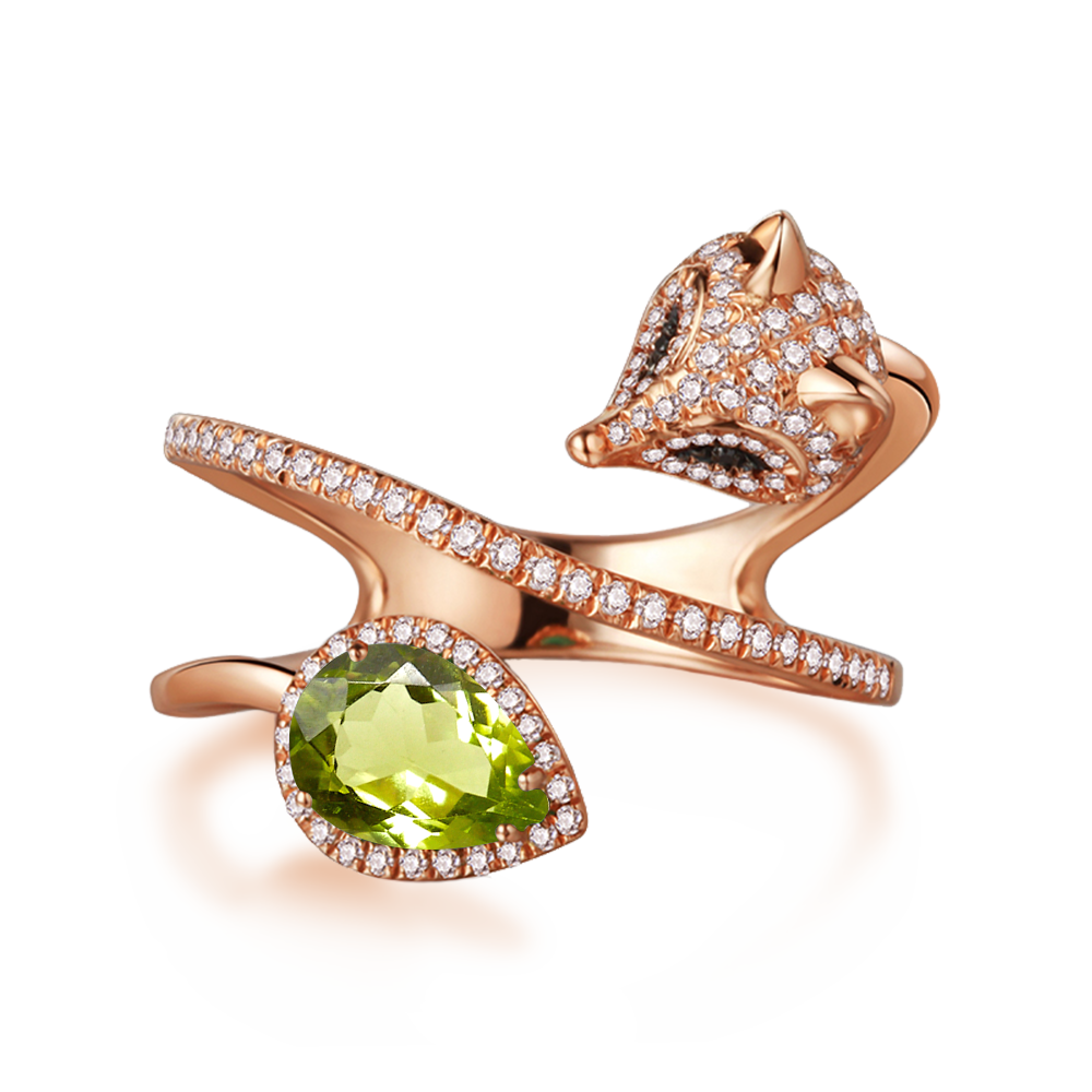Cunning Muse Luxury White Fox Birth Ring With 14K Rose Gold Vermeil & Crystal