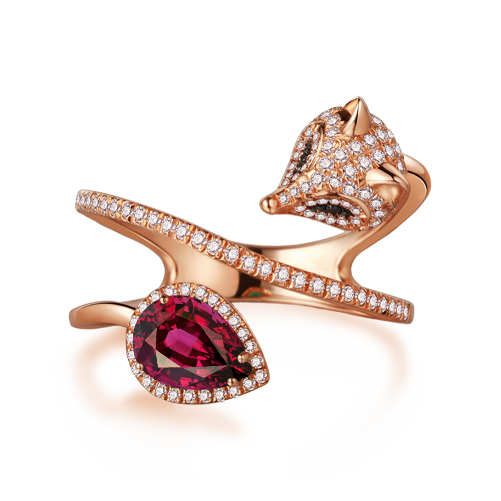 Cunning Muse Luxury White Fox Birth Ring With 14K Rose Gold Vermeil & Crystal