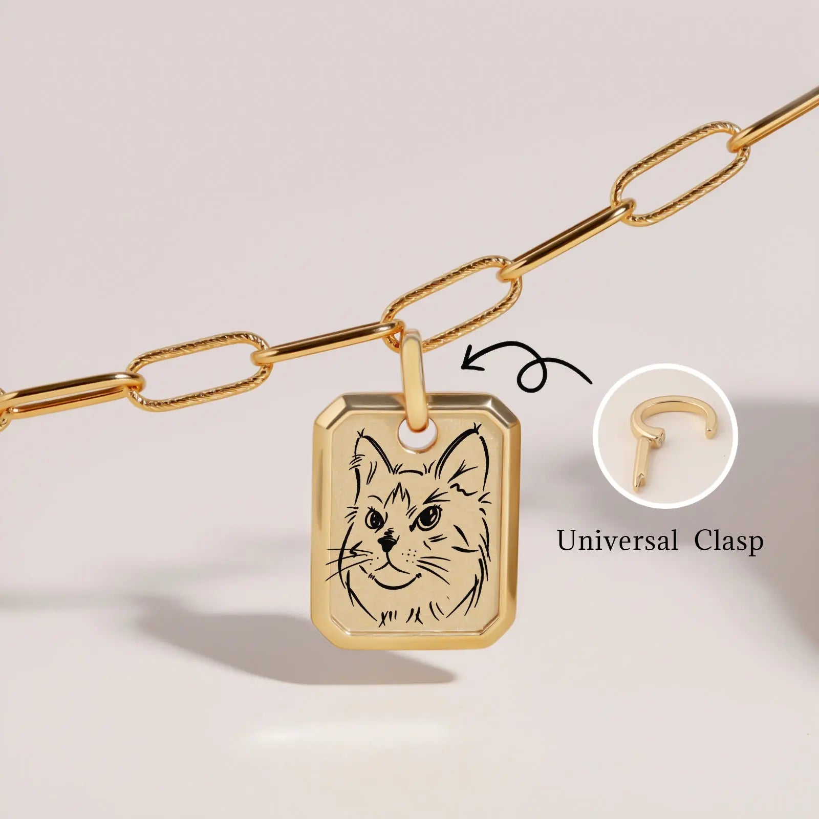 18k Gold Plated Sterling Sliver Custom Pet Portrait Pendant Necklace| Thick Chain | Birthstone Charms
