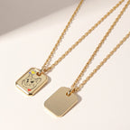 18k Gold Plated Sterling Sliver Custom Pet Portrait Pendant Necklace | Diamond Chain | Birthstone Charms