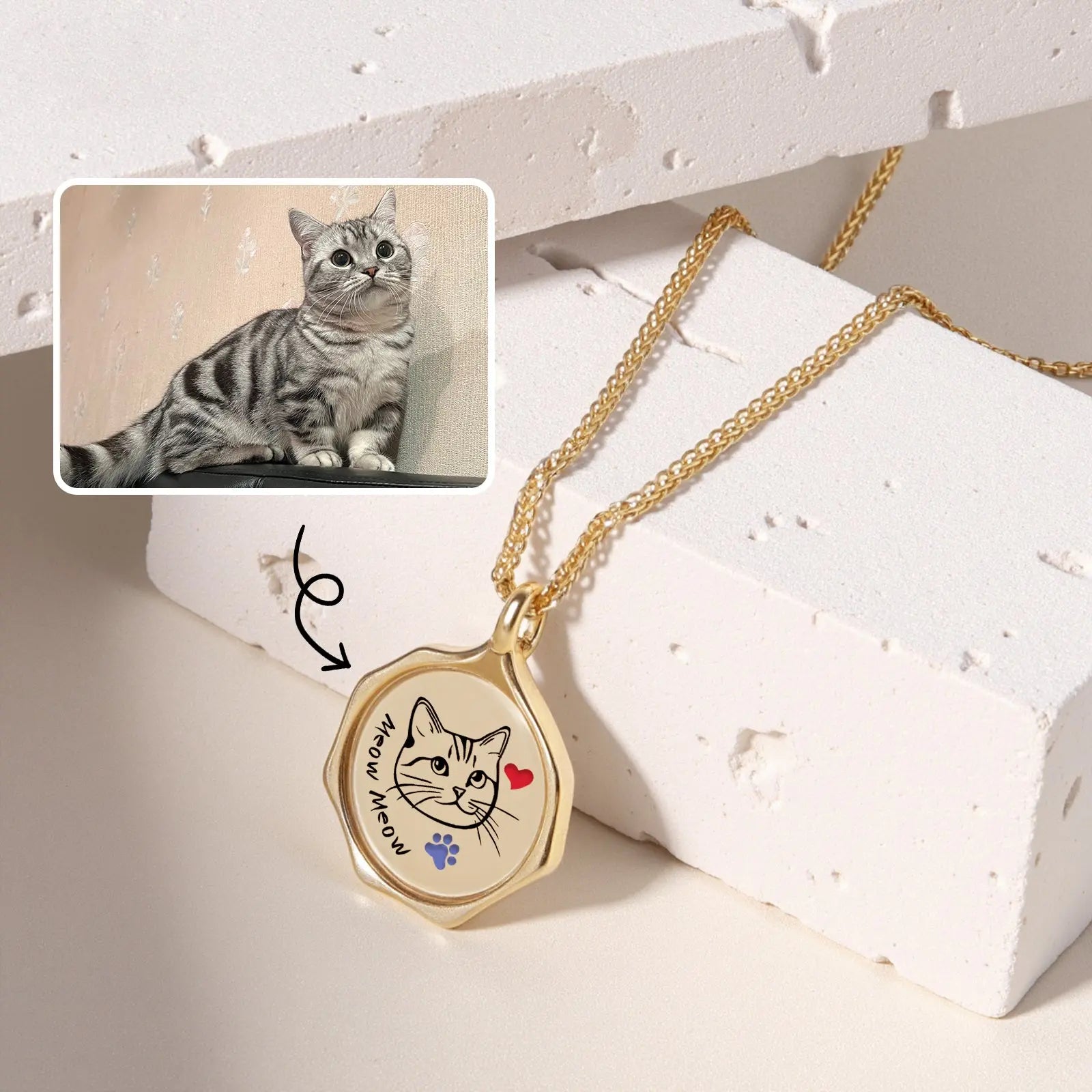 18k Gold Plated Sterling Sliver Custom Pet Portrait Disc Pendant Necklace | Birthstone Charms