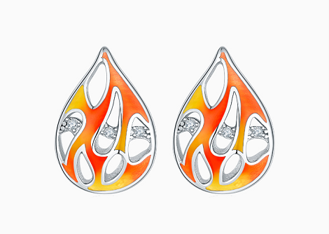 Golston Enamelled The Fire of Life Silver Stud Earings