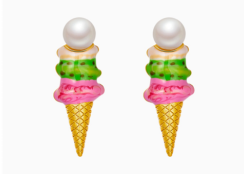 Golston Enamelled Natural Pearl Summer Ice Cream Silver Earrings