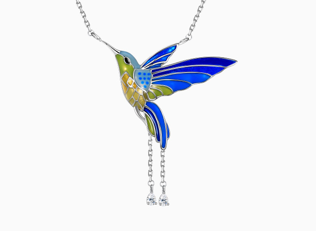 Golston Enamelled  Topaz Lucky Bird Silver Necklaces