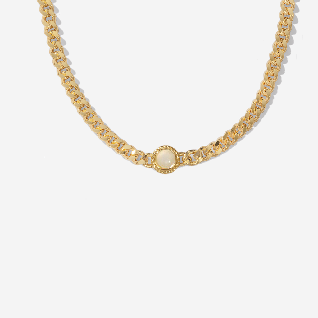 Golston 14K Gold Vermeil Chunky Curb Chain Moonstone Necklace