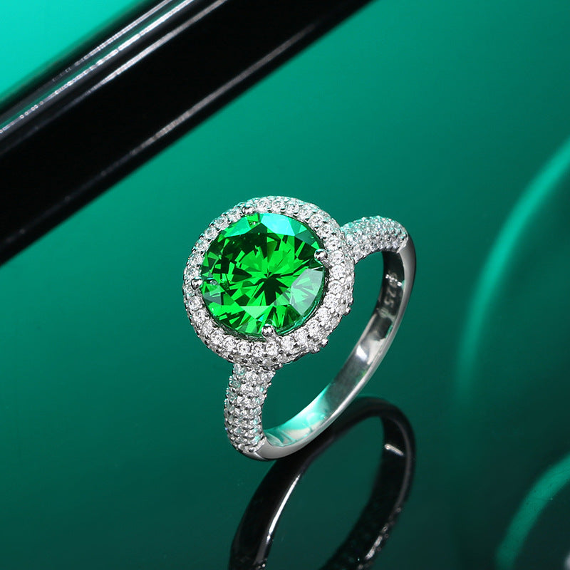 S925 Sterling Silver High Carbon Diamond Emerald Ring