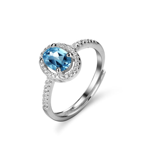 Sterling Silver Natural Blue Topa Moissanite Ring