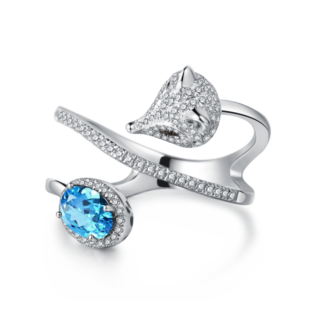 Golston Luxury™ White Fox Birth Ring With 14K Rose Gold Vermeil & Crystal