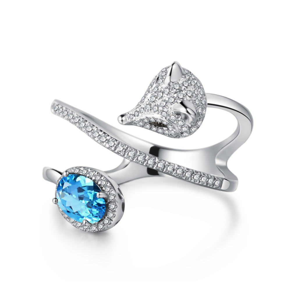 Cunning Muse Luxury White Fox Birth Ring With 14K Rose Gold Vermeil & Crystal