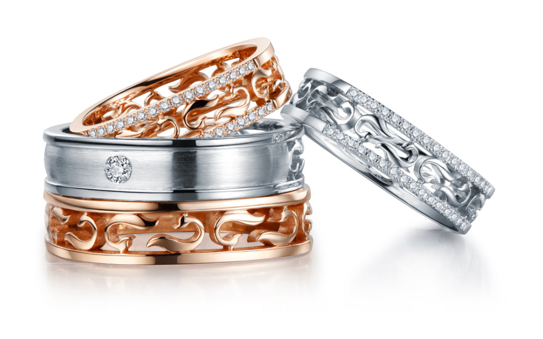 Golston Wedding™ Diamond 18K Gold Couple Rings ENGRAVING*