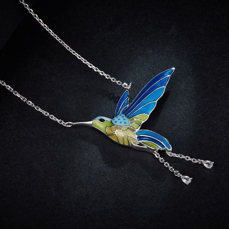 Golston Enamelled  Topaz Lucky Bird Silver Necklaces