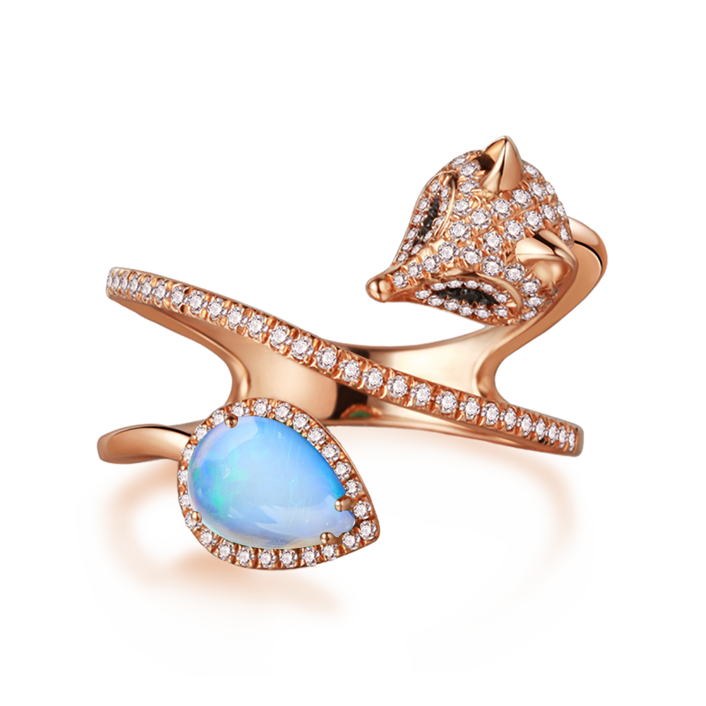 Cunning Muse Luxury White Fox Birth Ring With 14K Rose Gold Vermeil & Crystal