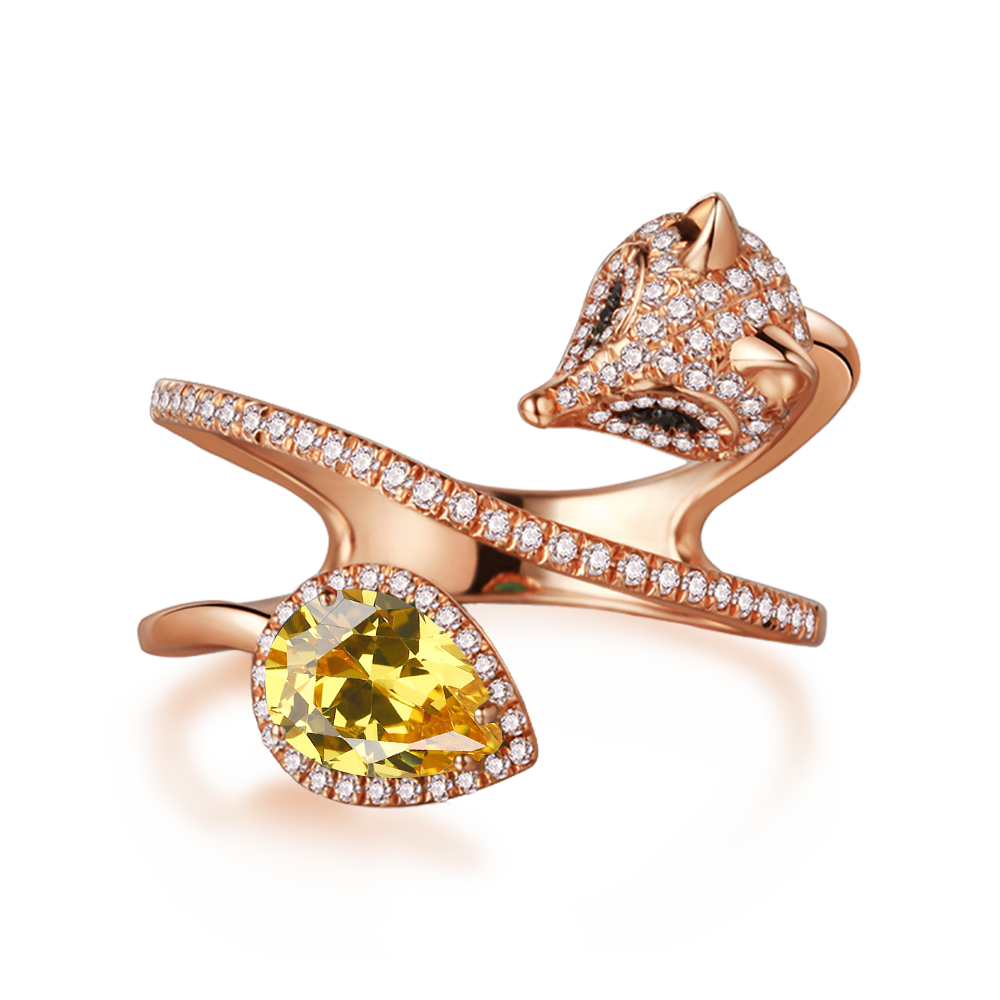 Cunning Muse Luxury White Fox Birth Ring With 14K Rose Gold Vermeil & Crystal