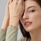 Vulpine Whisper 18K Gold Plated Sterling Silver Natural Malachite Petite Disc Bracelet