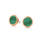 Vulpine Whisper 18K Gold Plated Sterling Silver Natural Malachite Petite Disc Stud Earrings