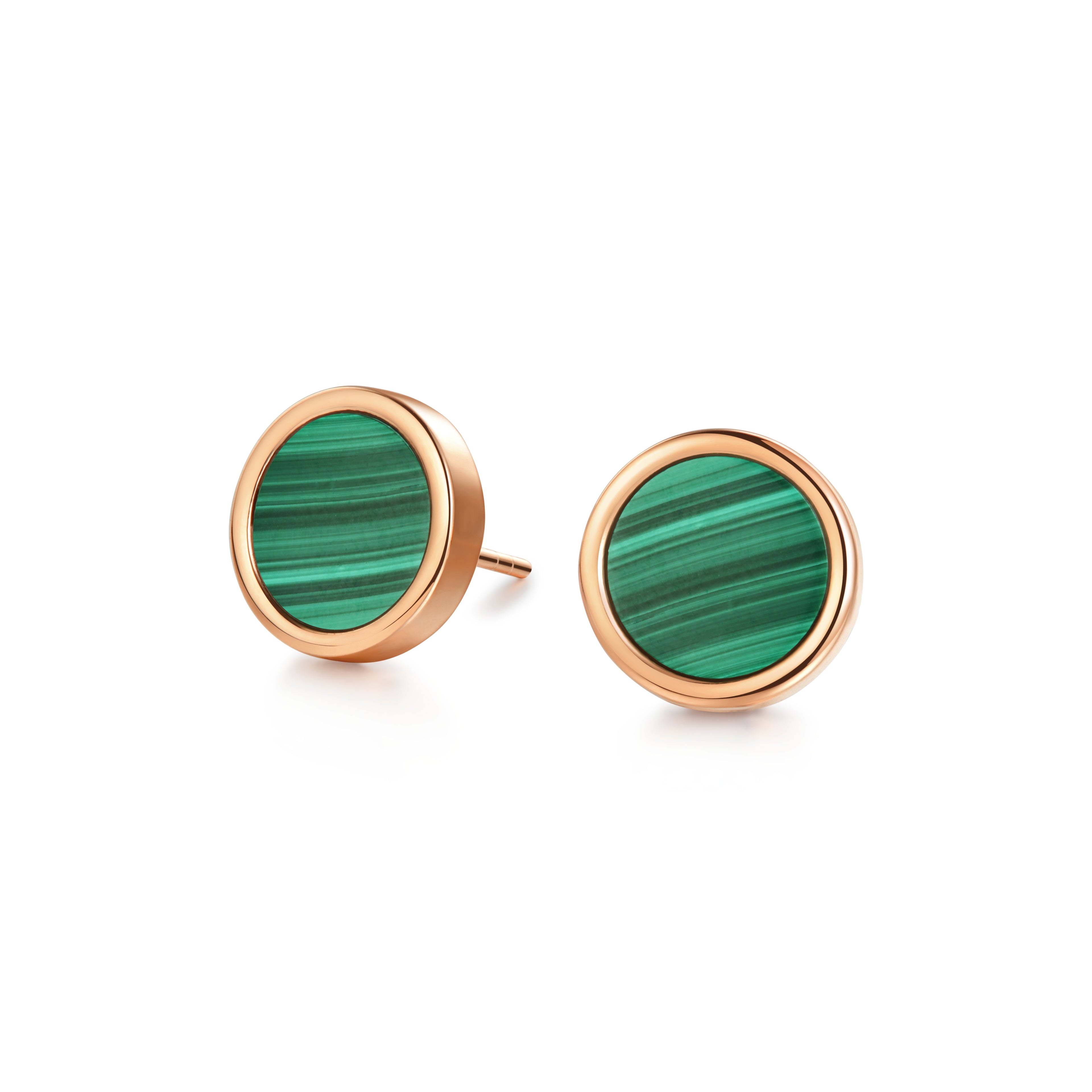 Vulpine Whisper 18K Gold Plated Sterling Silver Natural Malachite Petite Disc Stud Earrings