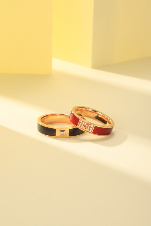 Christmas Gift Golston Eng™ 18K Gold & Diamond Black Enamel Ring