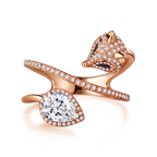 Cunning Muse Luxury White Fox Birth Ring With 14K Rose Gold Vermeil & Crystal