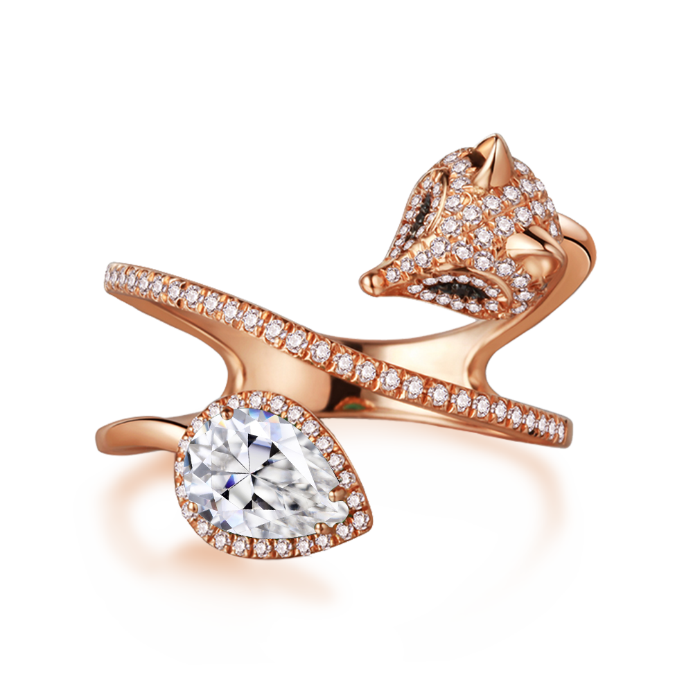 Cunning Muse Luxury White Fox Birth Ring With 14K Rose Gold Vermeil & Crystal