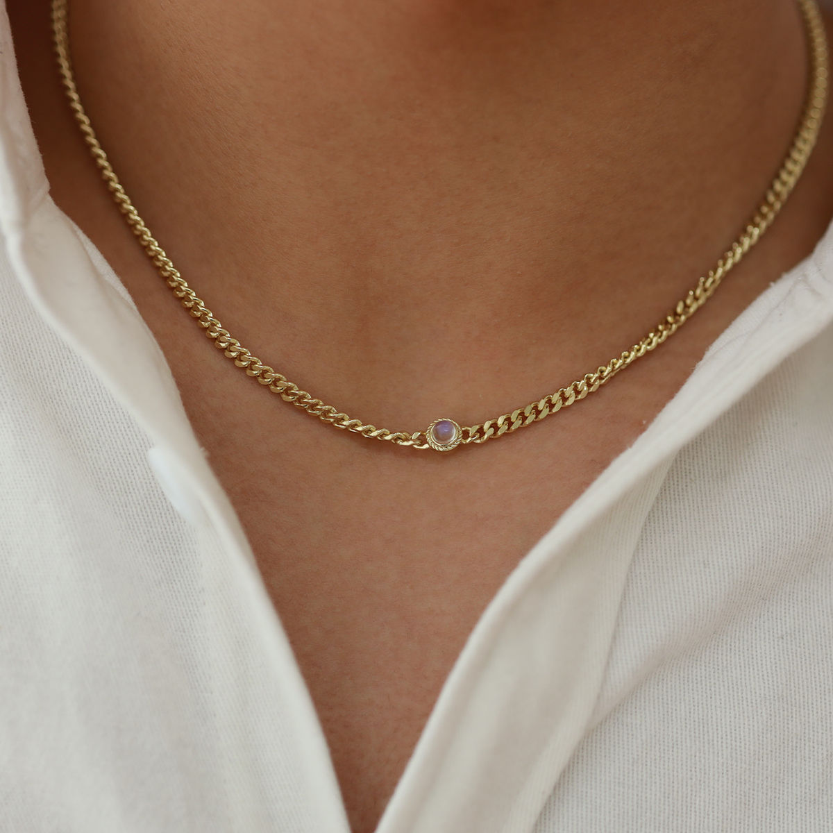 Golston 14K Gold Vermeil Chunky Curb Chain Moonstone Necklace