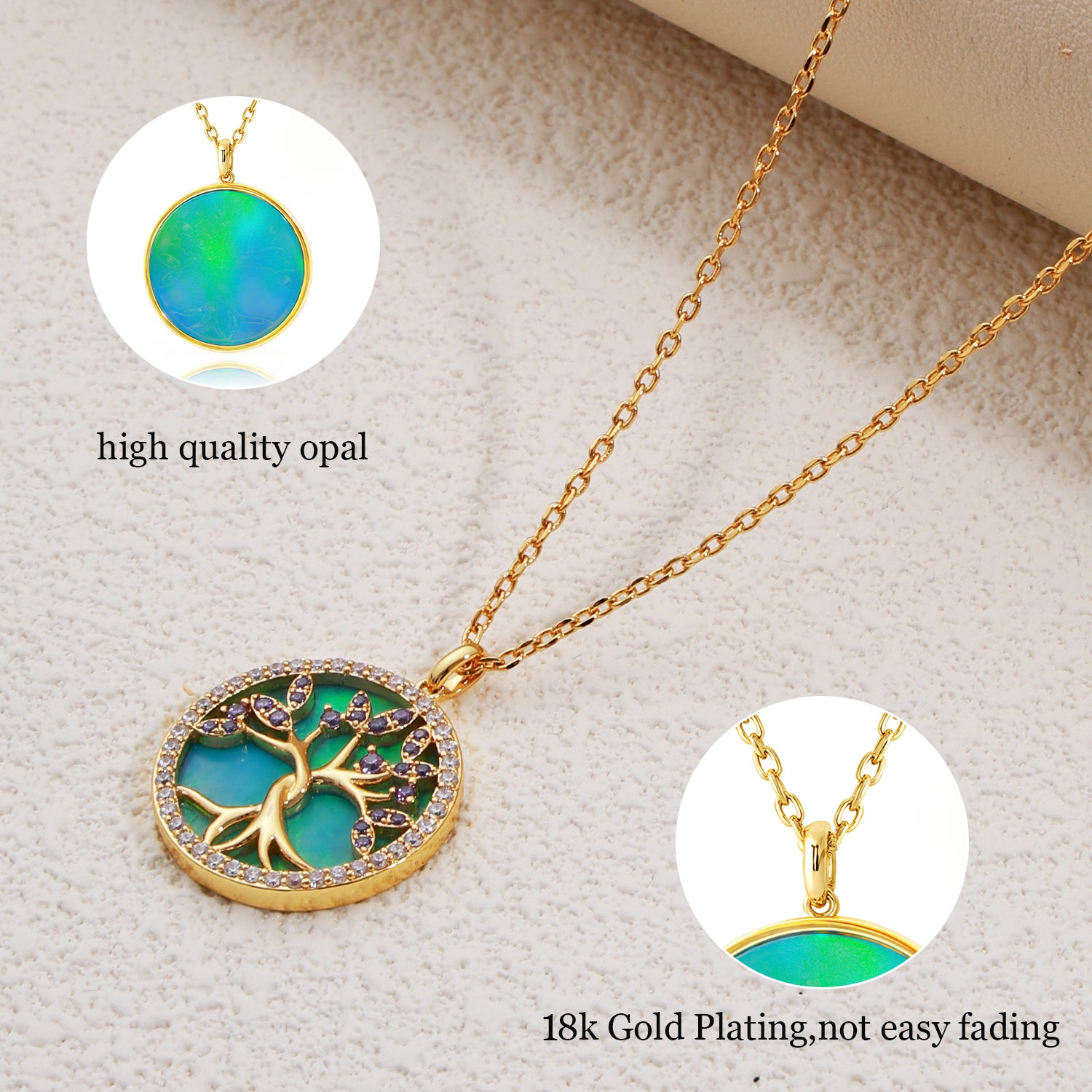 Opal Tree of Life Pendant Necklace in 18K Gold-Plated
