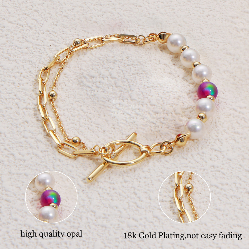 Pearl & Opal A-B Bracelet in 18K Gold Plating