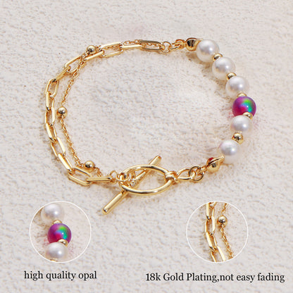 Pearl & Opal A-B Bracelet in 18K Gold Plating