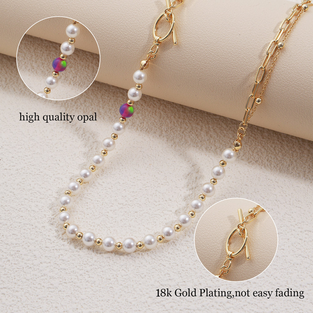 Pearl & Opal A-B Necklace in 18K Gold Plated