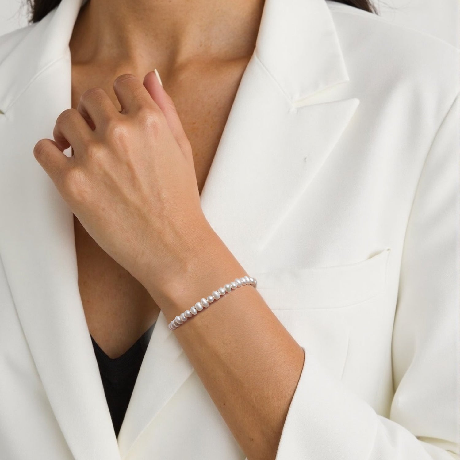 Freshwater Pearl Chain Bracelet in 925 Sterling Silver