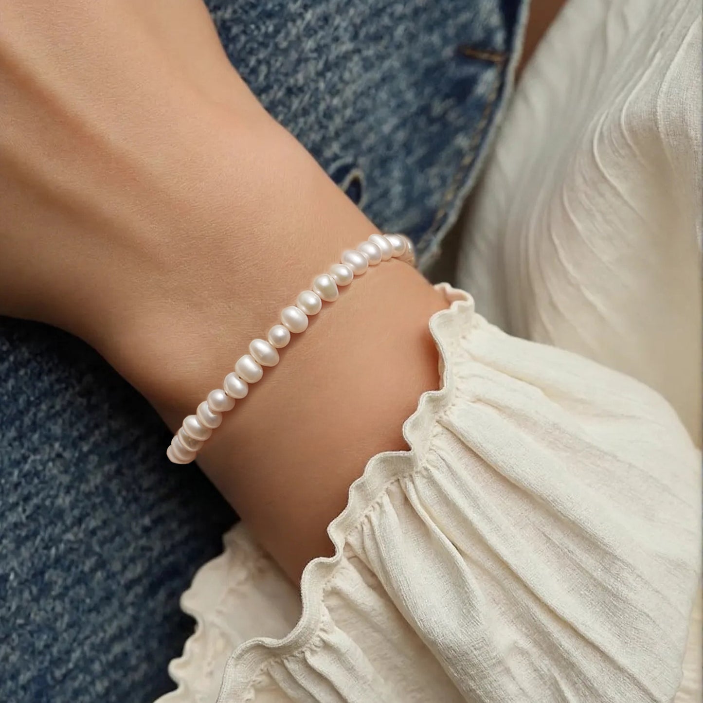 Freshwater Pearl Chain Bracelet in 925 Sterling Silver