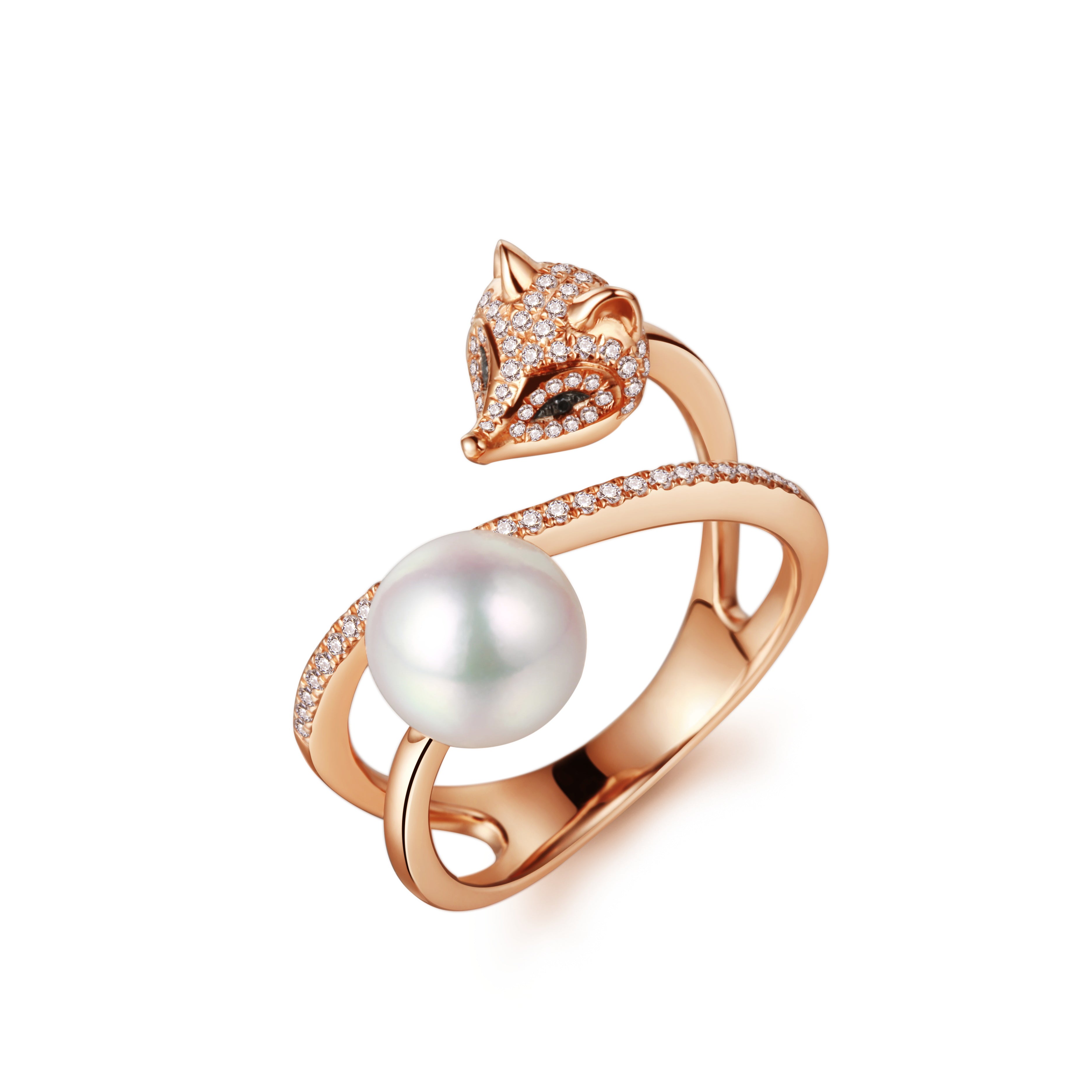 Cunning Muse Luxury White Fox Birth Ring With 14K Rose Gold Vermeil & Crystal