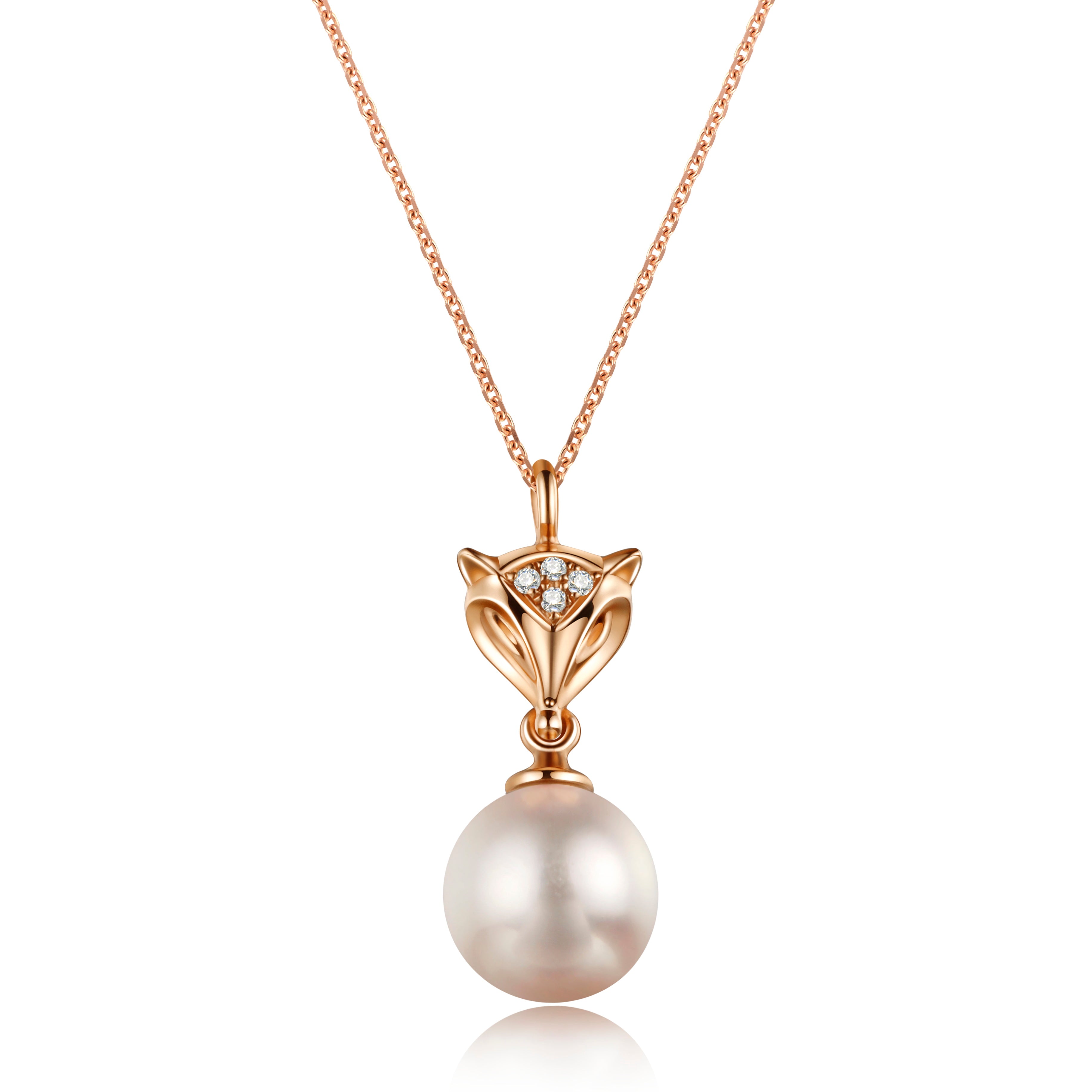 Cunning Muse Fox 18K Gold Plated Sterling Silver Fox Head Natural Freshwater Pearl Pendant Necklace