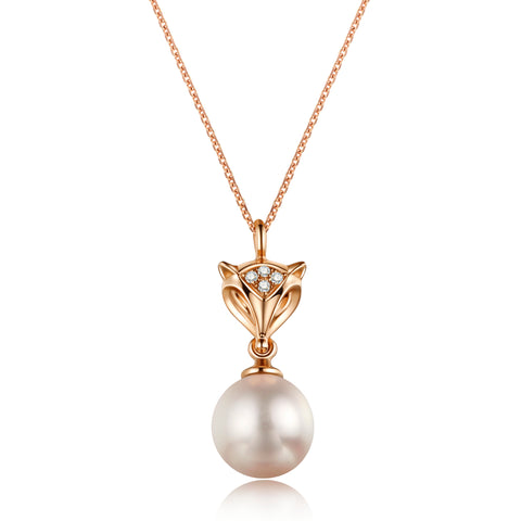 Golston Muse™ Pearl &18K Gold Fox Pendant Neclace