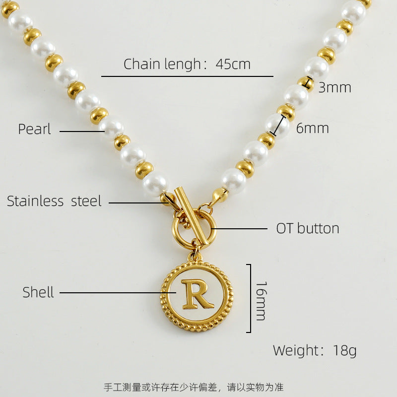 Silver Earings Viviroco Titanium Pearl Necklace Initial Letter Necklace Waterproof NecklaceNon Tarnish 1year Guarantee