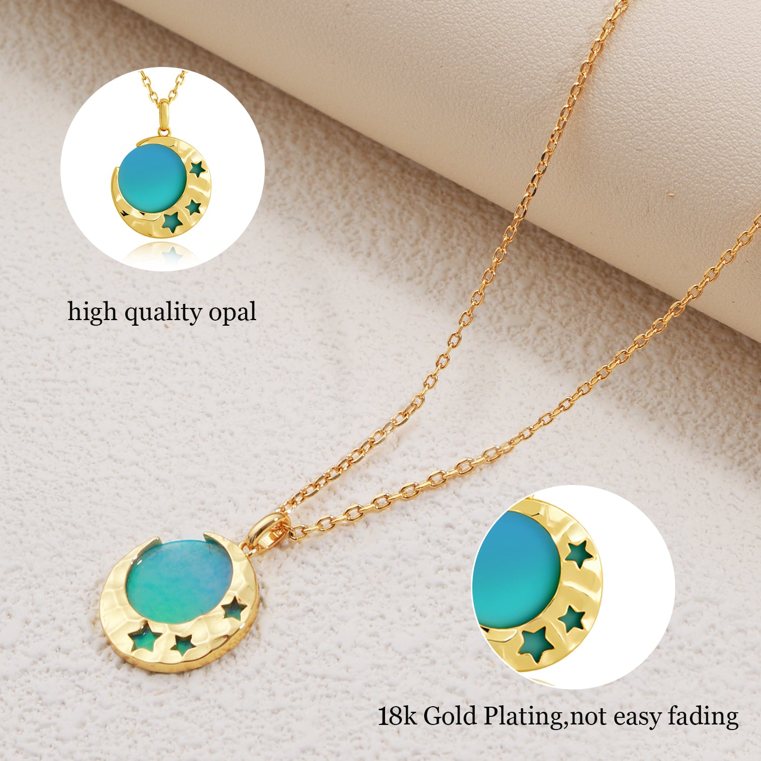 Opal Moon & Star Pendant Necklace in 18K Gold-Plated