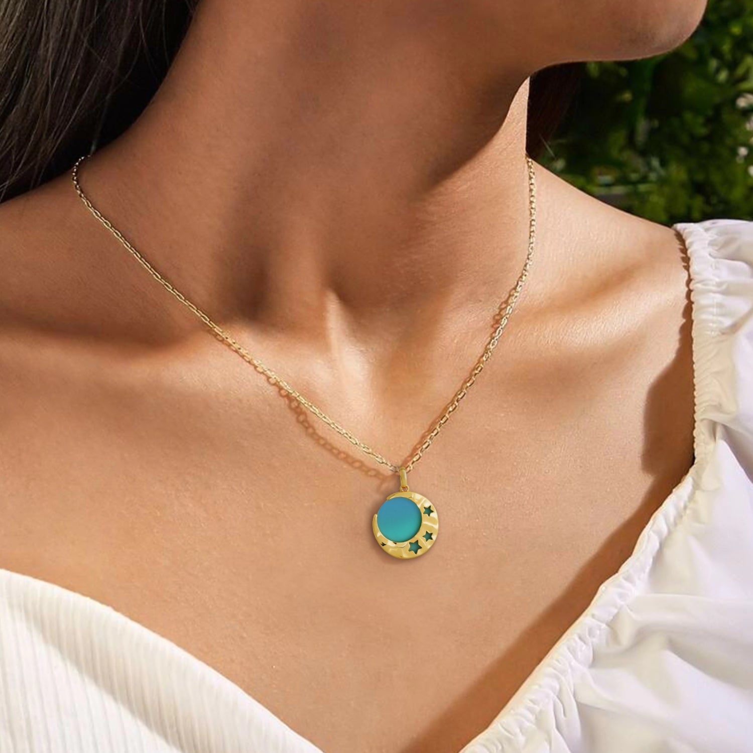 Opal Moon & Star Pendant Necklace in 18K Gold-Plated