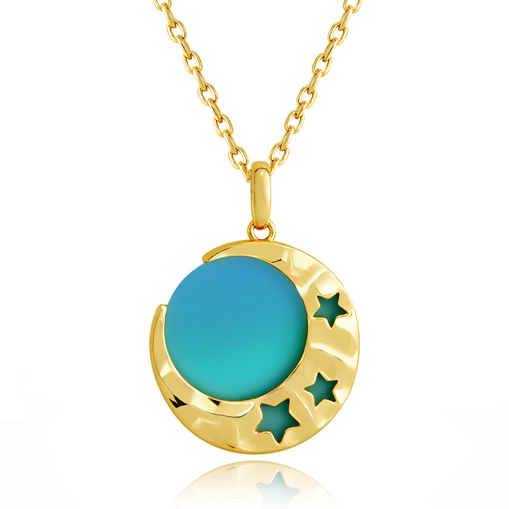 Opal Moon & Star Pendant Necklace in 18K Gold-Plated