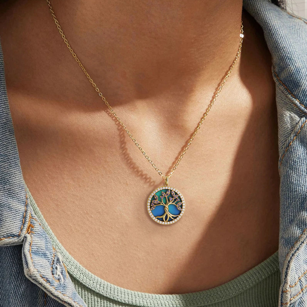 Opal Tree of Life Pendant Necklace in 18K Gold-Plated
