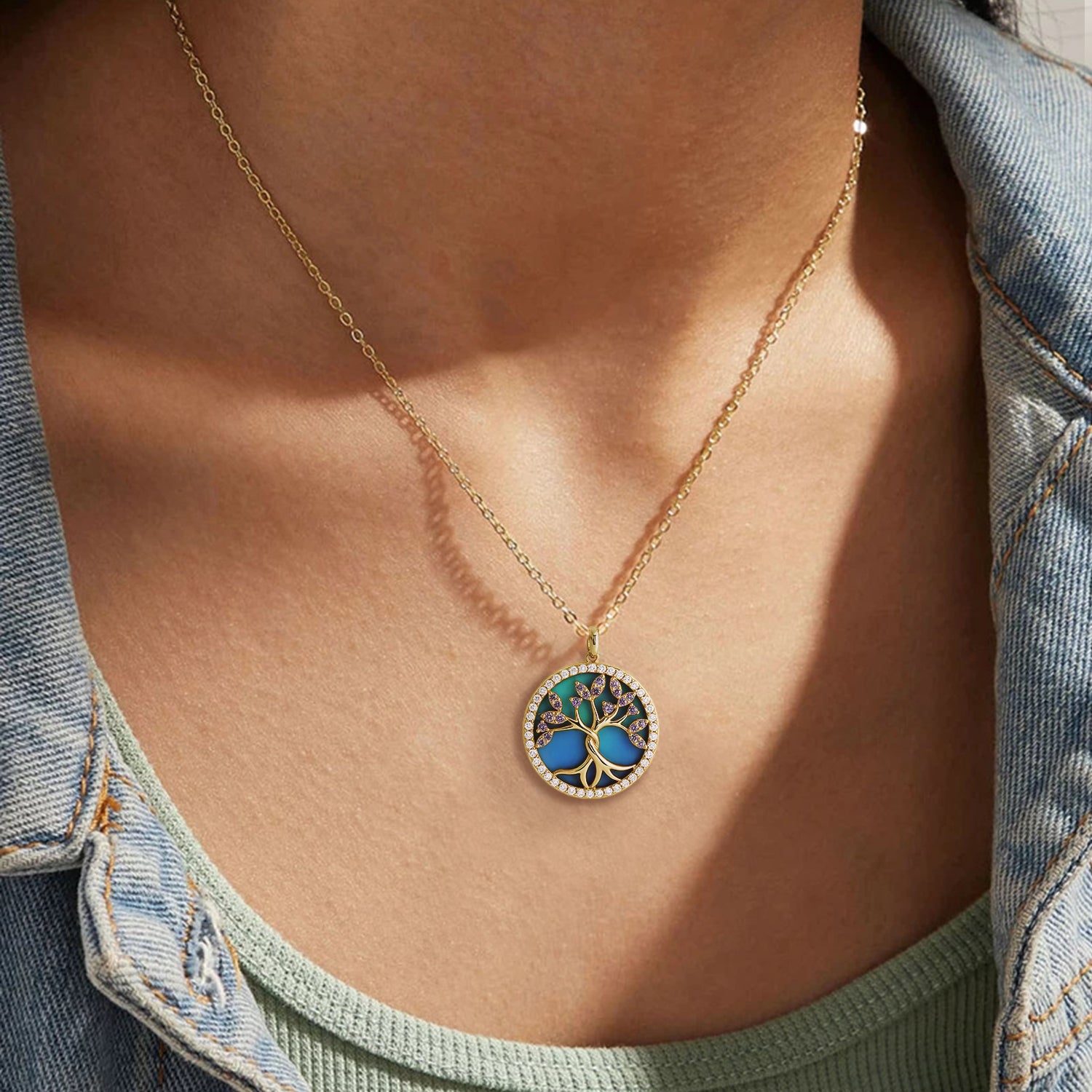 Opal Tree of Life Pendant Necklace in 18K Gold-Plated