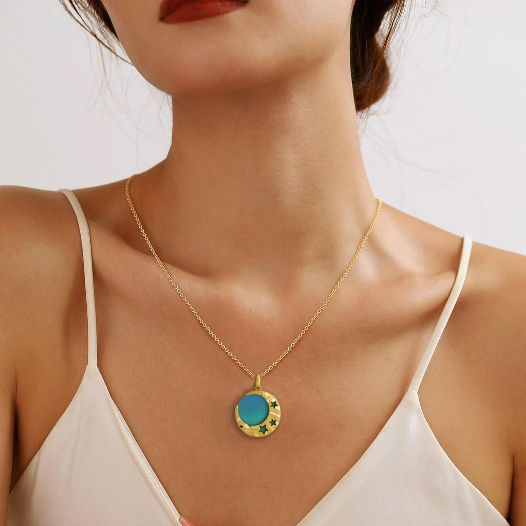Opal Moon & Star Pendant Necklace in 18K Gold-Plated