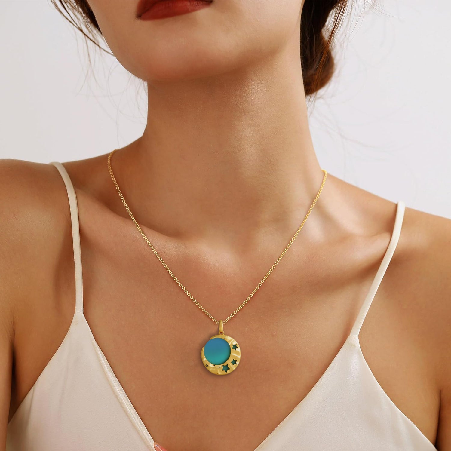 Opal Moon & Star Pendant Necklace in 18K Gold-Plated