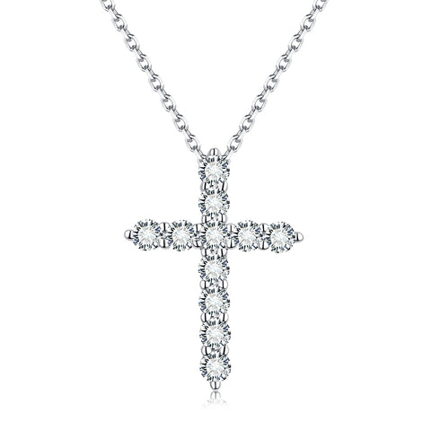 S925 Silver Moissanite Diamond Cross Pendant Necklaces PM5004O