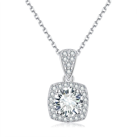 S925 Silver Moissanite Diamond Princess Square Bag Pendant Necklaces PM5007