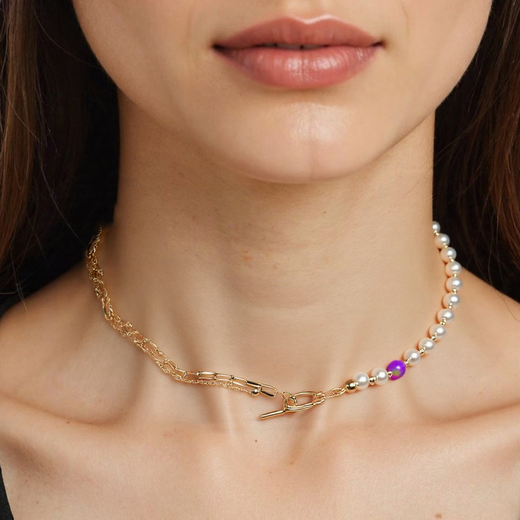 Pearl & Opal A-B Necklace in 18K Gold Plated