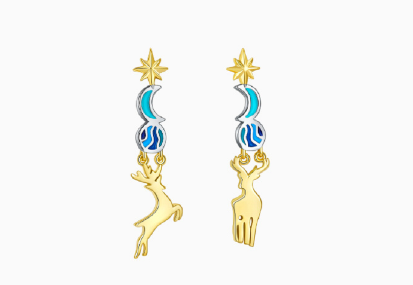 Golston Enamelled Topaz Star Moon Elk Silver Earrings