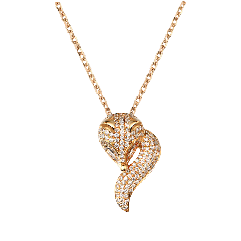 Vulpine Whisper 18K Rose Gold Plated Sterling Sliver Fox Luxe Pavé Pendant Necklace