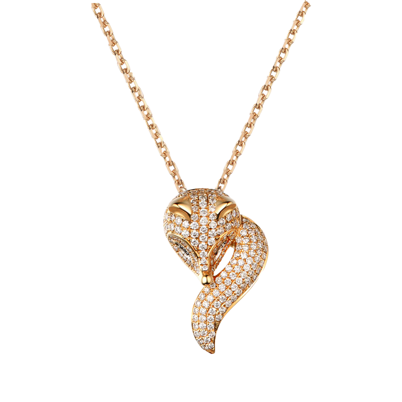 Golston Patenetd Luxury™ 14K Vermeil  White Fox Paved Necklace Designed Fine Jewelry Under 100 Gift For